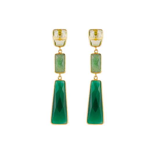 AMETHYST ADVENTURE EARRINGS Featuring Green amethyst, aventurine and onyx - these beautiful drop-style earrings are set in gold-plated sterling silver. A standout for any woman. Designer earrings specialist - thejewelled.au