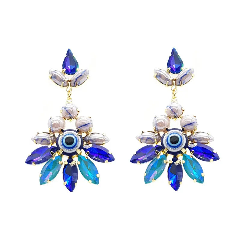 NAVY SPARKLING EYES DROP EARRINGS