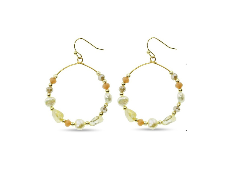 A wardrobe staple, these stunning freshwater pearl earrings will never date. Crafted from freshwater pearls and natural stones, they're finished with beautiful glass faceted beads in a  gold plated settings. With a choice of either gold or green undertones - these earring will be a constant favorite. thejewelled.au